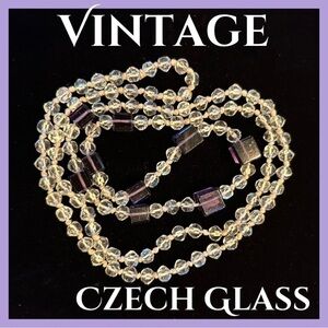 1930’s Crystal and Cubic Shaped Vintage Czech Glass 30” Necklace